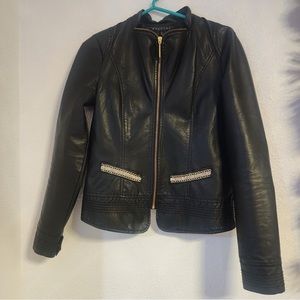 Womens Baccini black faux leather- crop jacket- size small